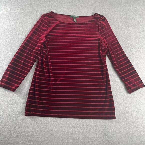 Ralph Lauren Claret Striped Velvet 3/4 Sleeve Maroon Top Size Large - Picture 6 of 8